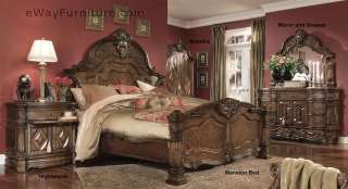 New English Country King Hardwood Bedroom Mansion Bed  