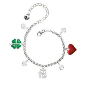 Silver Chinese Symbol Good Luck Love & Luck Charm Bracelet with 