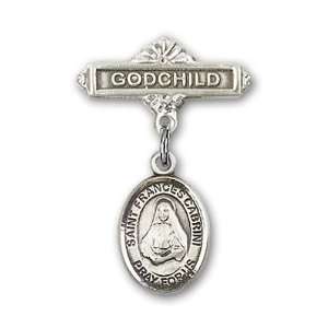   Badge with St. Frances Cabrini Charm and Godchild Badge Pin Jewelry