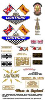 BSA A65 Lightning Decals  All Models 1964 71  FULL SETS  