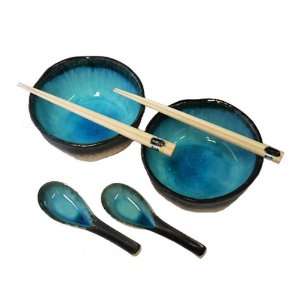  Set of 2 Noddle Bowls with Spoons and Chopsticks: Kitchen 