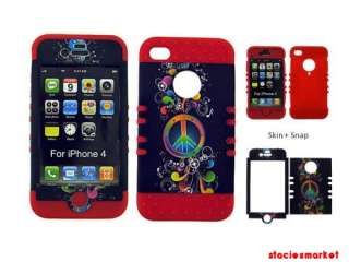 iPhone 4 4S Hybrid Silicone Skin + Hard Case Music Note on Red  