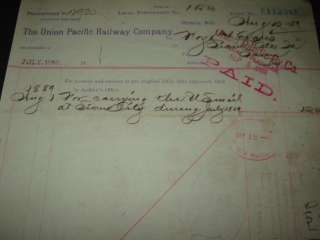 1889 U.P. RAILWAY Document   U.S. MAIL Sioux City Iowa  
