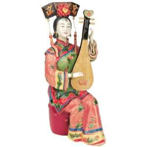 Asian Chinese Ladies at their Stringed Instruments Porcelain Statue