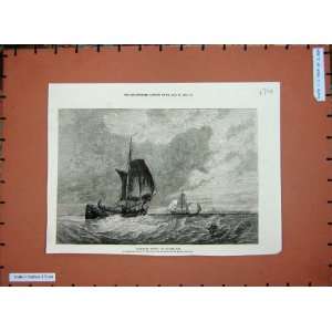  1872 Walter May Fine Art Boat Ship Sailing Old Print