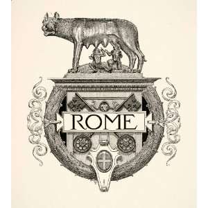  1894 Print Roman Coat Arms Seal Crest Romulus Remus She 