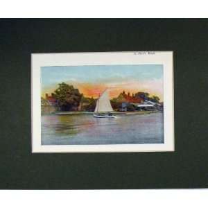  1900 Colour Print View St OlaveS Reach Sailing Boat