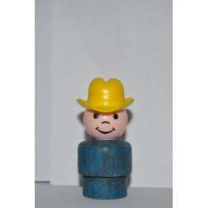 Vintage Little People Cowboy with Yellow Hat & Blue Base (Plastic Head 