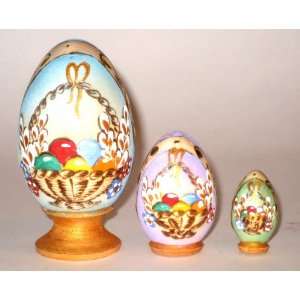  Nesting Eggs * 3 pc / 3.5 in * Easter Wood burn * Russian 