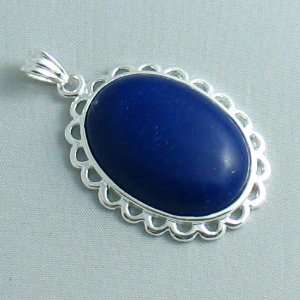  Silver Plated Lapis Lazuli Pendant with Doiley Frame 