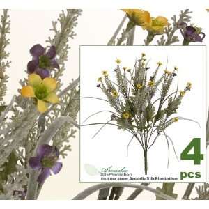  FOUR 19 Artificial Wild Flower Bushes with Grass