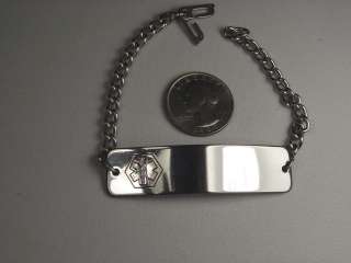 MEDICAL ID BRACELETS .. STAINLESS STEEL ..FREE ENGRAVING.. MENS SIZE 