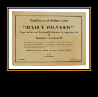   PRAYER PLATE BY NORMAN ROCKWELL FROM EDWIN M KNOWLES CHINA CO.  