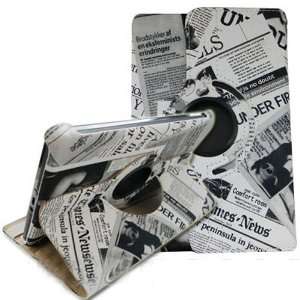 Newspaper Design 360° Rotating PU Leather Case Cover w/ Swivel Stand 