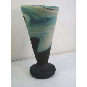  Phoenician Glass Spun Vase Cone Shape Blue Brown Cream 