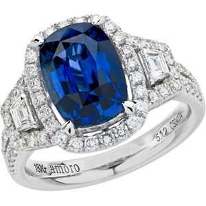   18kt White Gold Exquisite Ceylon Sapphire and Diamond Ring: Jewelry