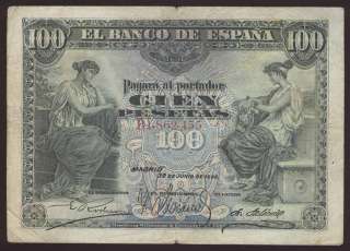 SPAIN RARE WONDERFUL 100 PESETAS 1906 HIGH GRADE NOTE   