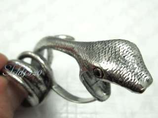 New Unique Retro Silver Tail Roll Up Snake Two Finger Ring  