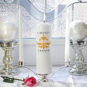  Personalized Chantilly Lace Unity Candle Set in White 