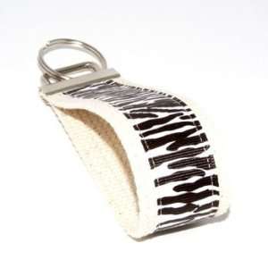  White Zebra Print 5   Bone   Fabric Keychain Key Fob Ring 