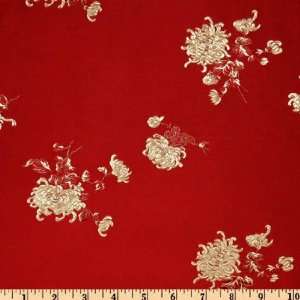  29 Wide Chinese Silk Brocade Flower Toss Maroon Fabric 