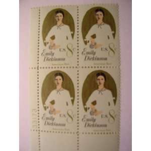 US Postage Stamps, 1971, Emily Dickinson, S# 1436, Plate Block of 4 8 