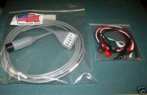 New 5 Lead EKG / ECG Cable With Snap Leads 6 Pin Invivo  