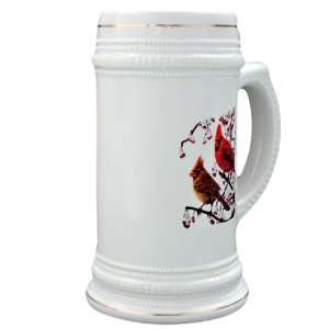  Stein (Glass Drink Mug Cup) Christmas Cardinals Snowy Red 