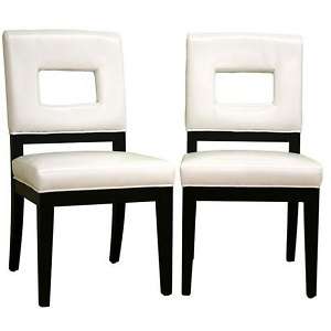 WHITE LEATHER BLACK WOOD DINING CHAIR SET (2) NEW  
