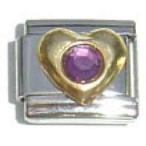  big Heart gold circon lilac   italian Charms for Bracelet 