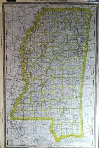 Antique 1890 Map Of Mississippi w/Railroad Legend  