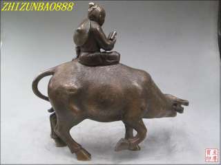 11chinese Classic pure Bronze sculpture School Boy Ride Cows OX 