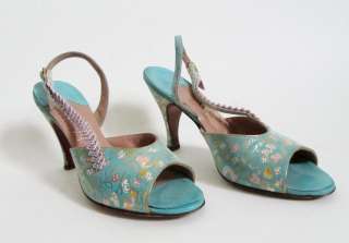 Vintage 40s 50s Dress Shoes Designer Peep Toe Slingback Heels HENRI 