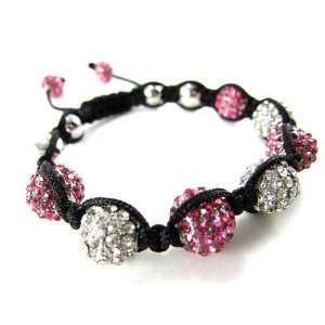  10mm Iced Out Pink, Clear and Silver Beaded Bracelet 