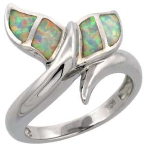  Opal Inlay Whale Tail Ring, 3/4 (19 mm) wide, size 6 Jewelry