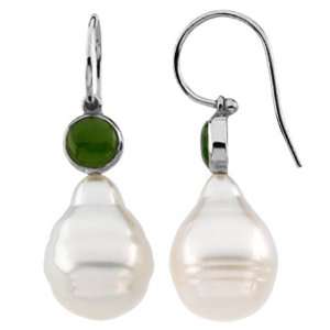  South Sea Pearl drop earrings with green jade: GEMaffair 