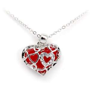  Silvertone and Crystal Valentines Heart Pendant Necklace 