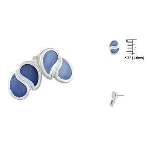 Sterling Silver Tilted Comas Stud Earrings with Blue Mother of Pearl 