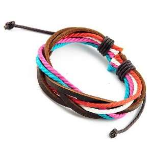   Leather Bracelet with Colored Conjoined and Wrapped Straps Jewelry