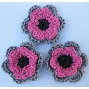   Pink&Black Crochet Flower Applique Embellishment CR8: Everything Else