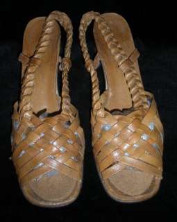 Vintage 60s 70s CORELLI Tan Leather Sandals Shoes Sz 9  