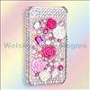 3D Red Flower Heart Bling Crystal Case cover for Version iPhone 4 4S 