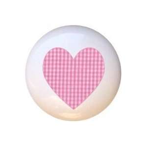  Hot Pink Gingham Heart Drawer Pull Knob