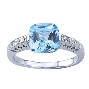  14k White Gold Blue Topaz Diamond Ring (2.70 ctw): Jewelry