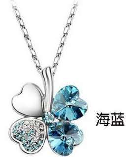 Womans Crystal Lucky Clover Platinum Plated Pendant Necklace Free 