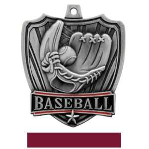 Hasty Awards 2.5 Shield Custom Baseball Medals SILVER MEDAL / MAROON 