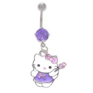 Pretty Cute Purple Hello Kitty Lollipop wand Dangle Belly button Navel 
