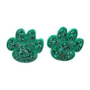  The Cutest Green Crystal Paw Print Stud Earrings Ever 