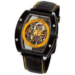 NEW Stuhrling 206A Zeppelin Auto Yellow Skeleton Dial Black Leather 