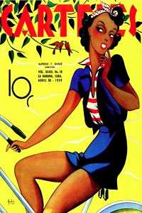 139.Cuban fashion posterPinup in Vintage BicycleDeco  
